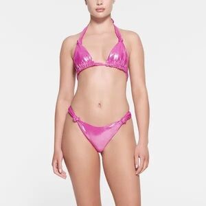 NWT Skims Liquid Shine Swim Knotted‎ Cheeky Tanga Bottom - Lollipop Pink Size XL